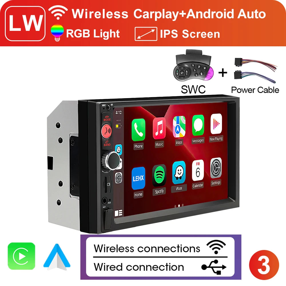 XIMA 2Din 7" IPS Universal Wireless CarPlay Android Auto Car Radio Stereo Multimedia Autoaudio FM Receiver Mirror Link Monitor