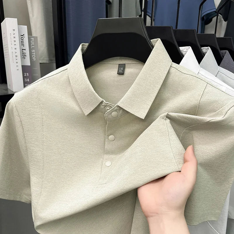 Men's Splice Mesh Polo - Relaxed Fit, Half-Button Breathable