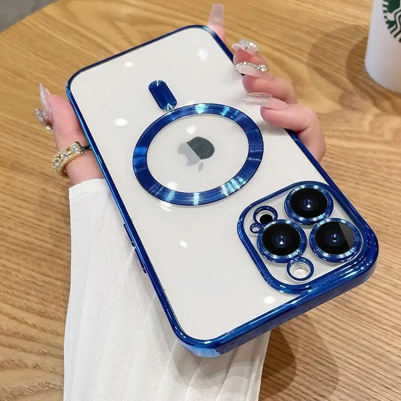Magnetic Plating Phone Case Compatible with iPhone 11 to 16 Pro Max - Camera Lens Protector, MagSafe Wireless Charging Cover