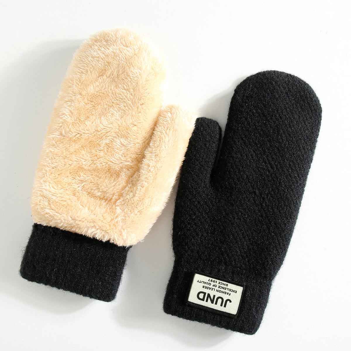 Unisex Double Layer Knit Mittens - Thick Fleece Lined Winter Mittens