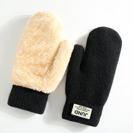 Unisex Double Layer Knit Mittens - Thick Fleece Lined Winter Mittens