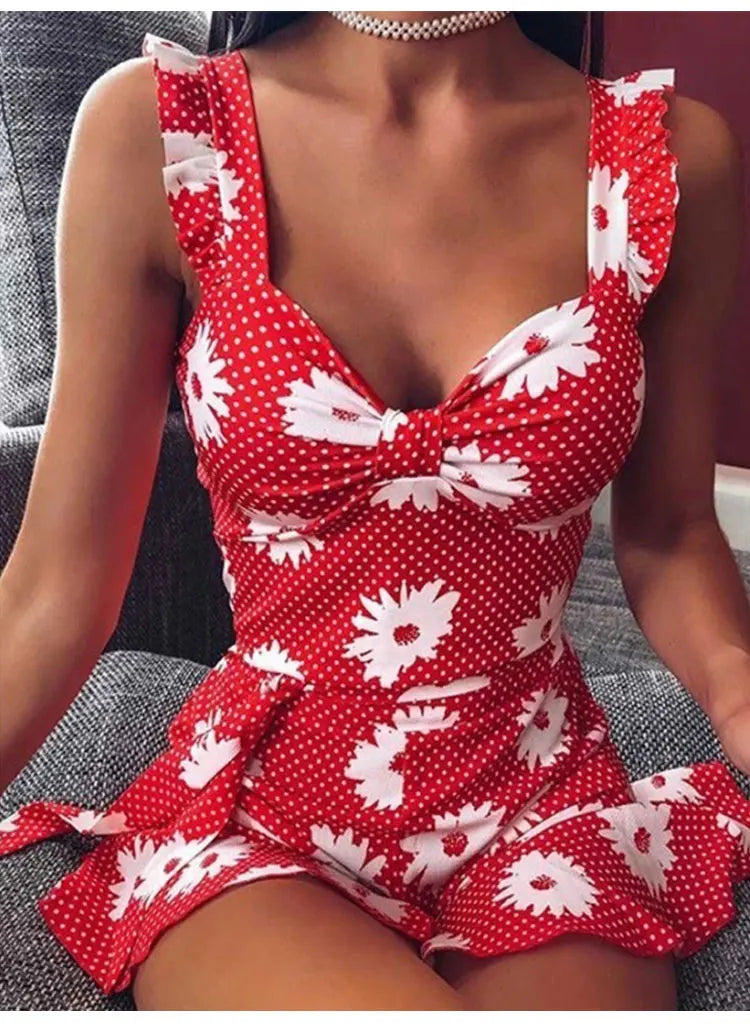 2026 Cross border New European and American Summer Printed Strap Dress Flower Dress Strap Dress Women
