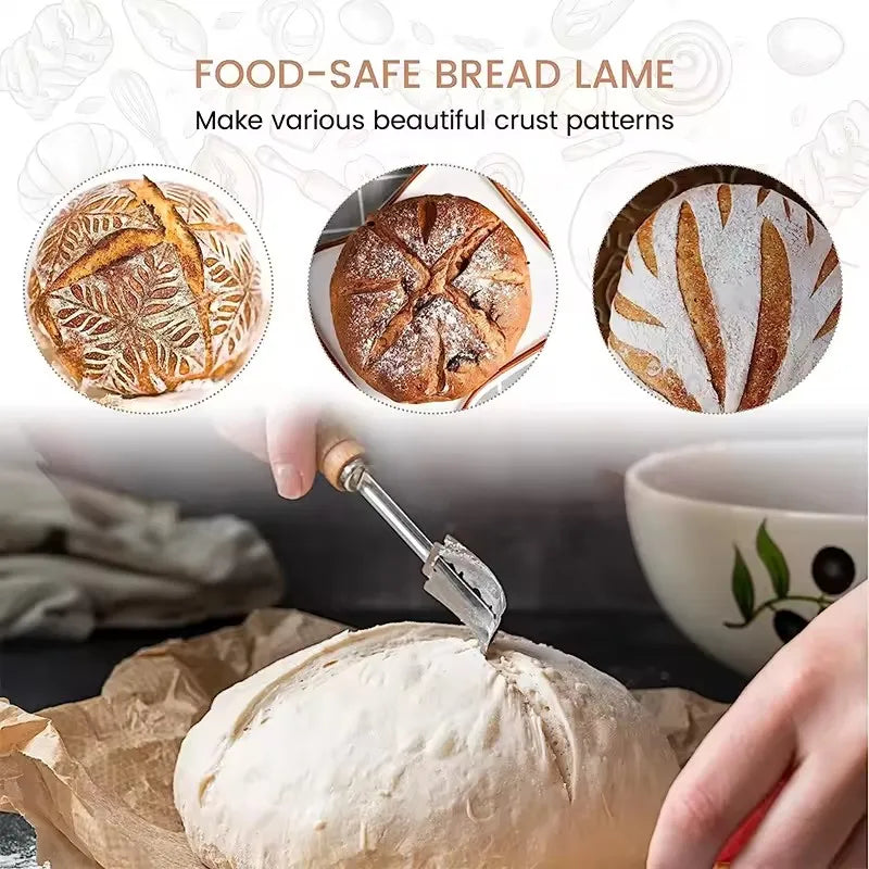 Bread Lame with 5 Blades - Curved Dough Scoring Tool, Wood Handle - photo 2