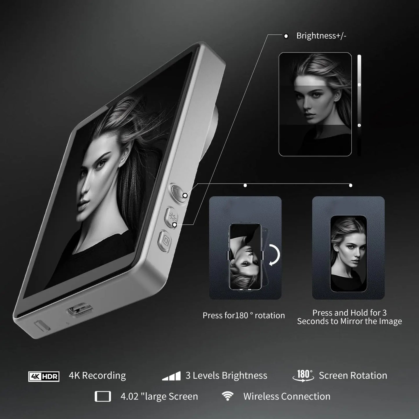 Magnetic Phone Vlog Selfie Monitor Screen Portable Wireless Recording Using Phone Rear Camera Selfie Vlog Live Stream for iPone