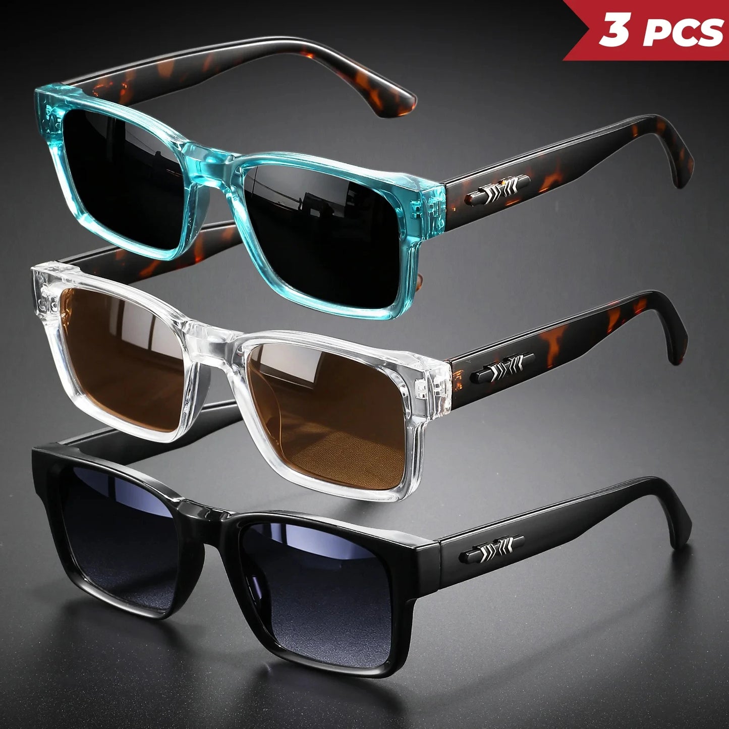 Retro Punk Square Sunglasses - UV400 Protection (3-Pack Set)