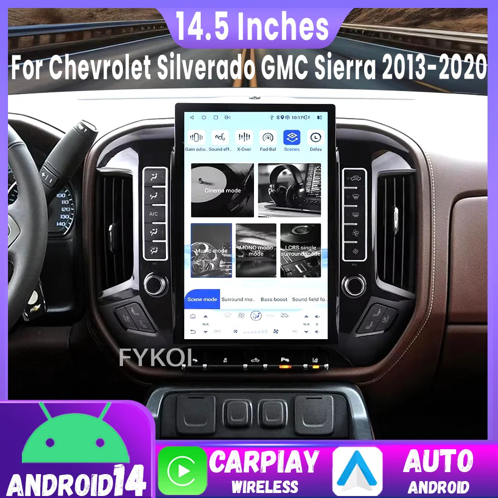 Car Radio For Chevrolet Silverado GMC Sierra 2013-2020 CarPlay Android Auto Automotive Multimedia Tesla Style Bluetooth 4G GPS