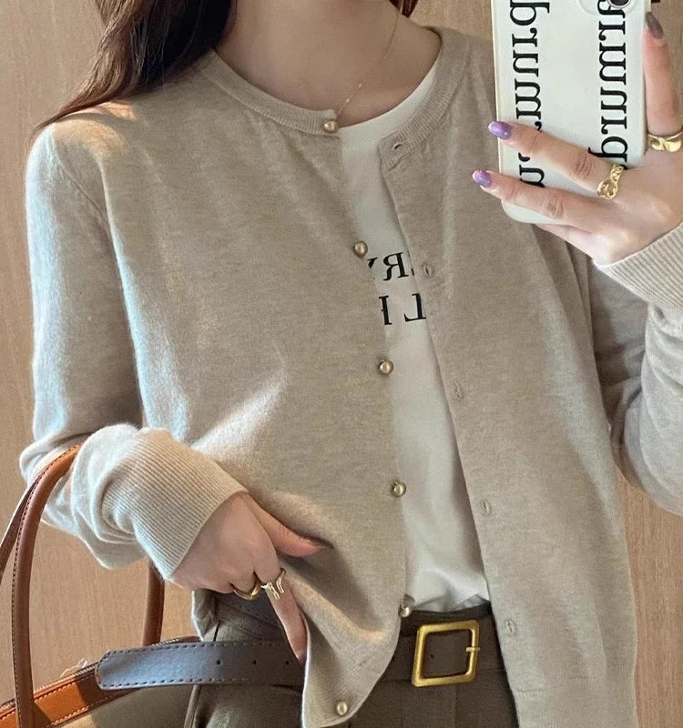 Women's round neck knit cardigan, button front — view 4 of 20
