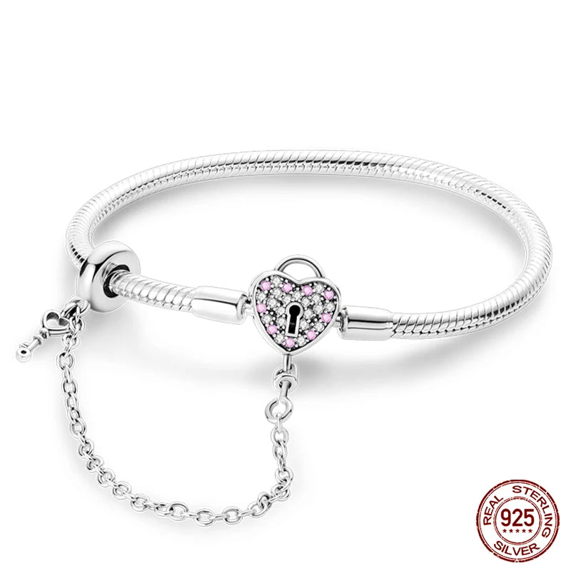 925 Sterling Silver Charm Bracelet – Star Moon Sun Four Leaf Clover Zircon | DIY Birthday Gift for Women (17-20cm)