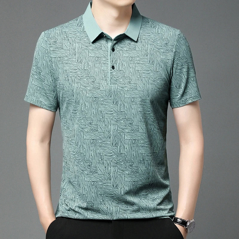 2026 Summer New Men's Business Print Short Sleeved POLO Shirt Comfortable and Cool Casual Fashion T-shirt