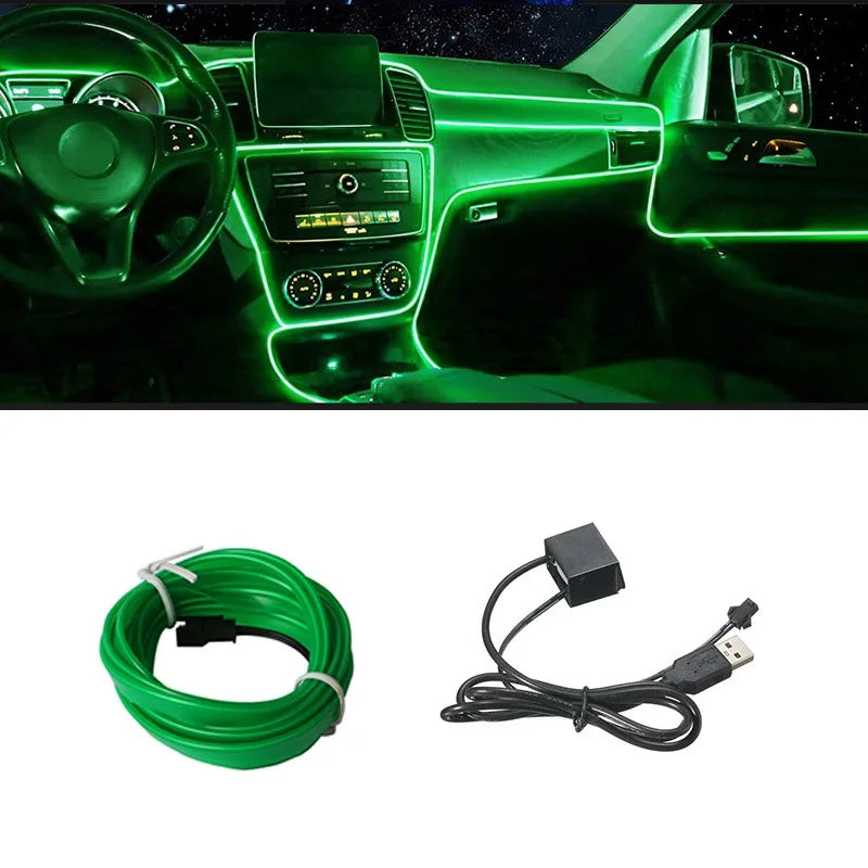 5M Car Environment El Wire LED USB Flexible Neon Interior Lights Car Decorative Accessories