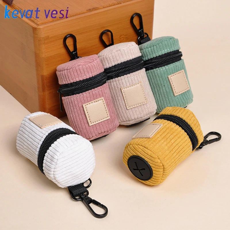 Corduroy Dog Poop Bag Dispenser with Hook - Fashion Walk Pouch