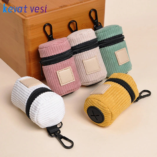 Corduroy Dog Poop Bag Dispenser with Hook - Fashion Walk Pouch