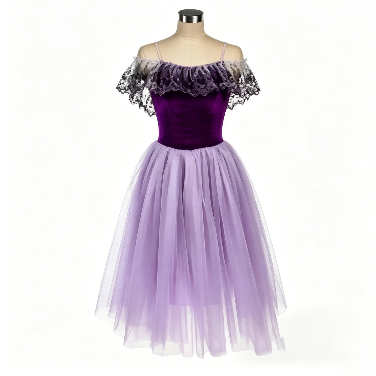 Girls black lace off-shoulder ballet tutu dress