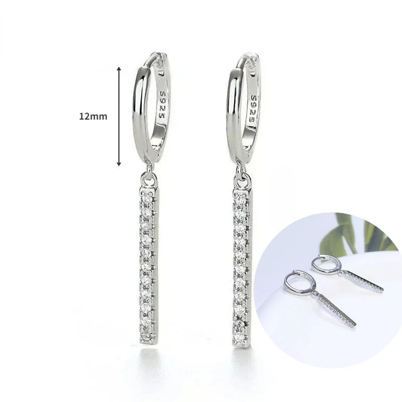 925 Sterling Silver Tassel Hoop Earrings for Women - White Zircon