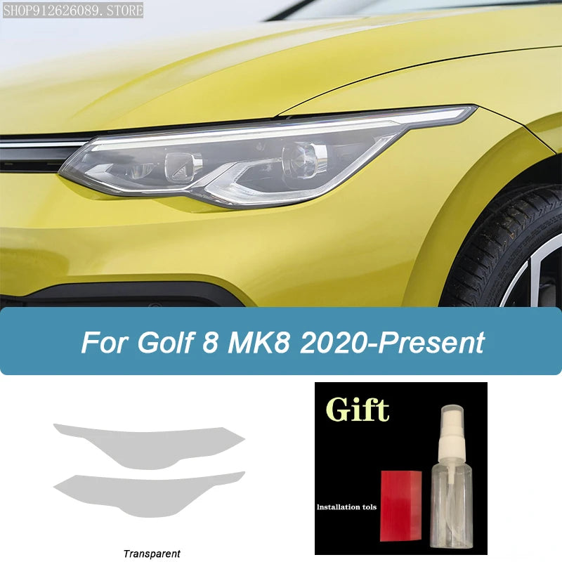 2Pcs Headlight Protective Film – Smoked Black Tint TPU Wrap Compatible with Volkswagen Golf 8 MK8 2020 2021
