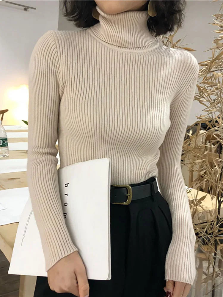 Women's Korean Turtleneck Sweater — Slim Knit Jumper