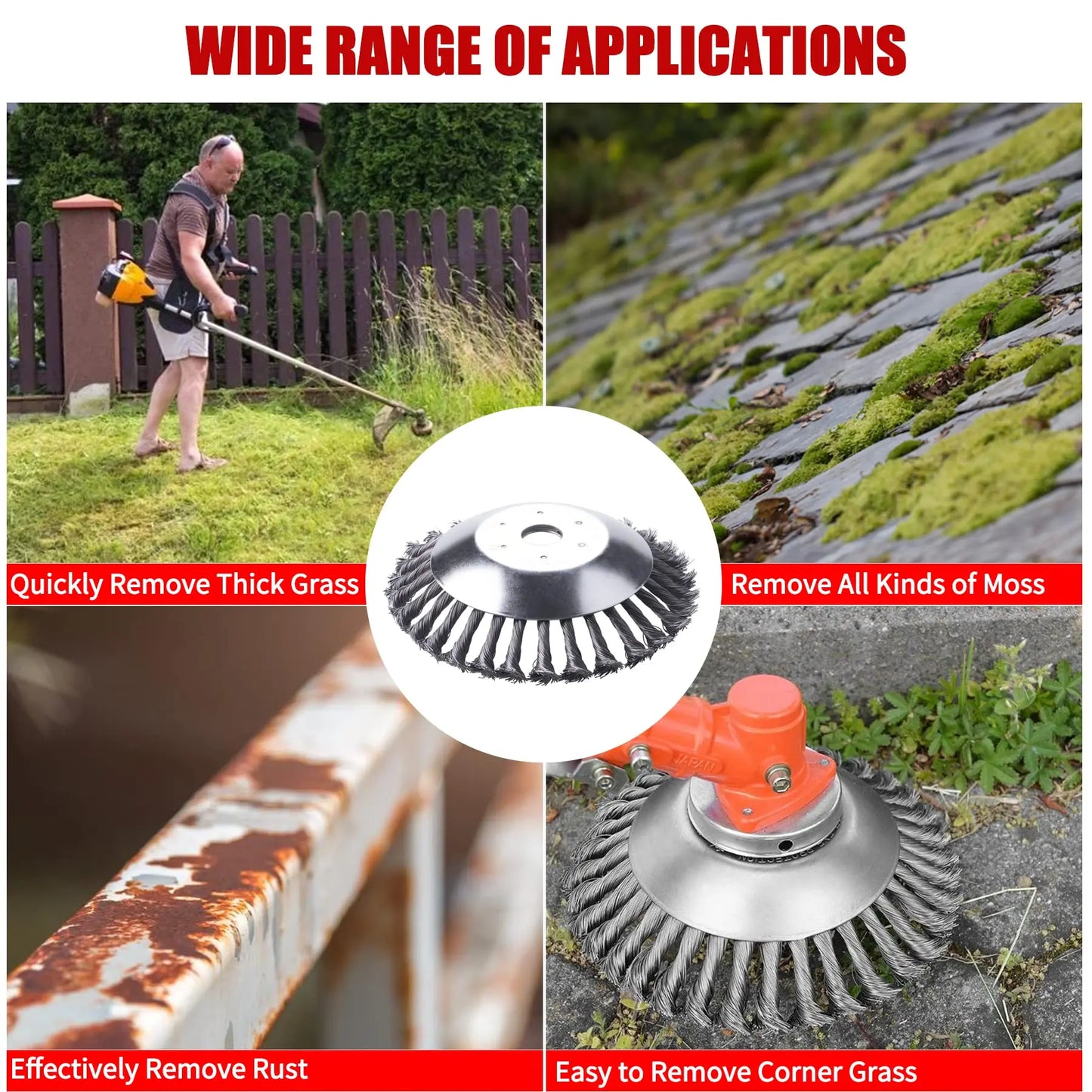 8 Inch Steel Wire Rotary Brush Cutter Trimmer Head Weeds Blade Cutter Compatible with String Trimmers, Moss Grass Rust Removal,
