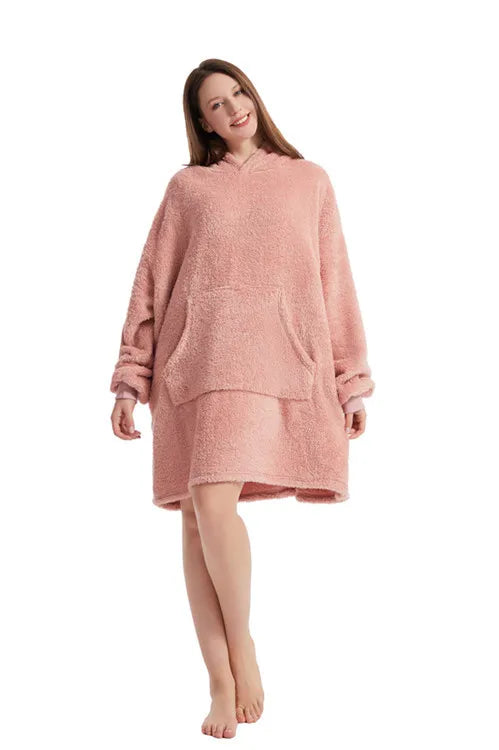Double-Sided Fleece Hoodie Blanket, Oversized Wearable