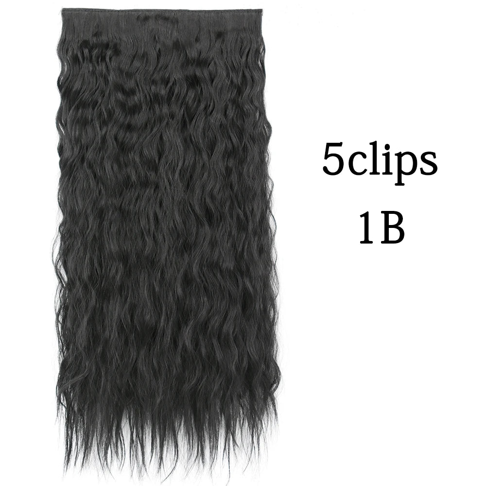 Synthetic 5 Clip In Hair Extensions Long Curly Hairstyle Hairpiece Natural Brown Black 80cm Heat Resistant  Fake Hair For Women
