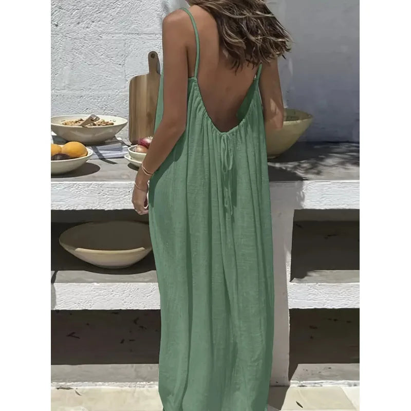 Women's Strapless Backless Maxi Lounge Dress — Loose Comfy Sleep Dress