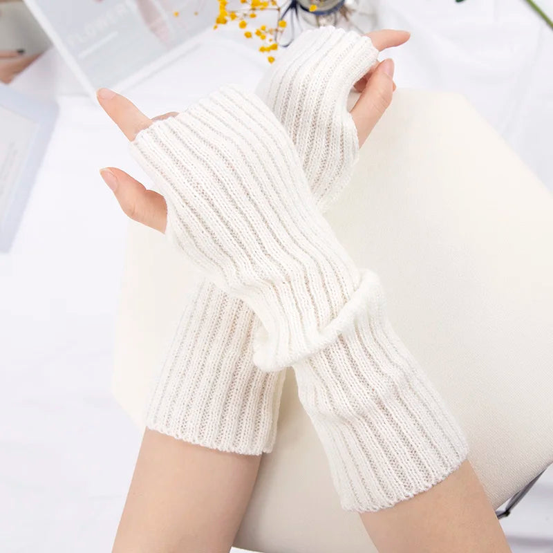 Women's Long Knit Fingerless Gloves, Arm Warmers