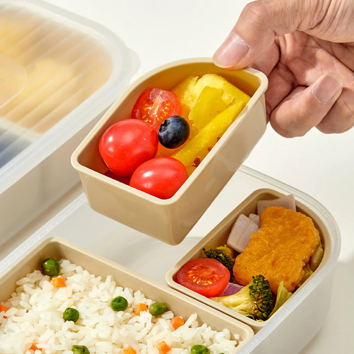 WORTHBUY 3 Grids Microwave Plastic Lunch Box Portable Detachable Fruit Bento Box Stackable Food Container For School Office