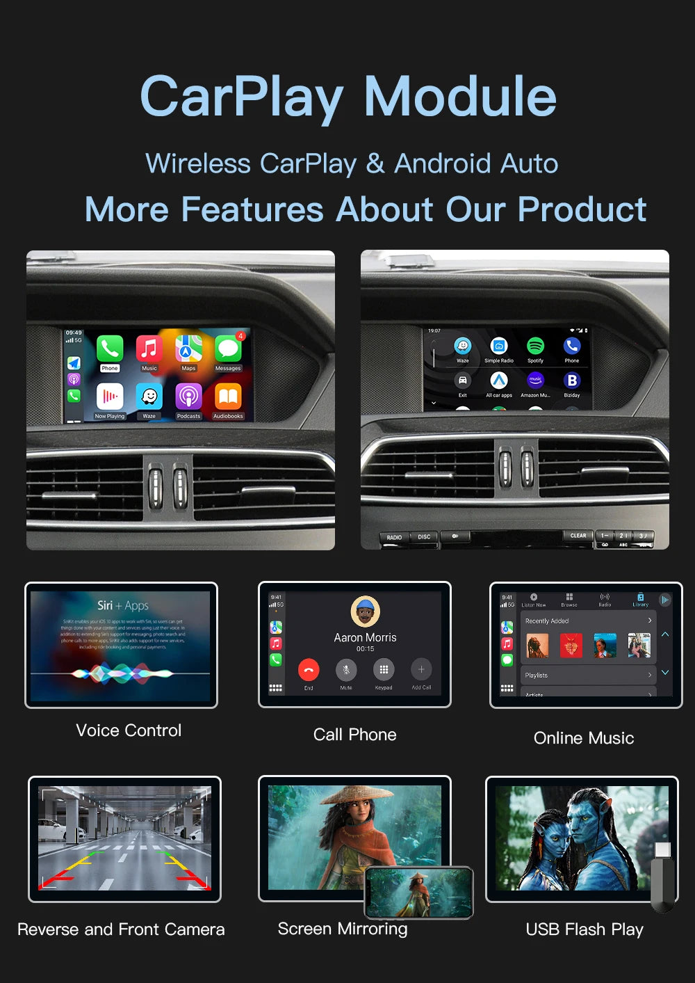 AUTOABC Wireless CarPlay Android Auto for Mercedes Benz A B C E Class NTG4.5/4.7 GLA CLA GLK SLK CLS W204 W176 W246 X204 C117
