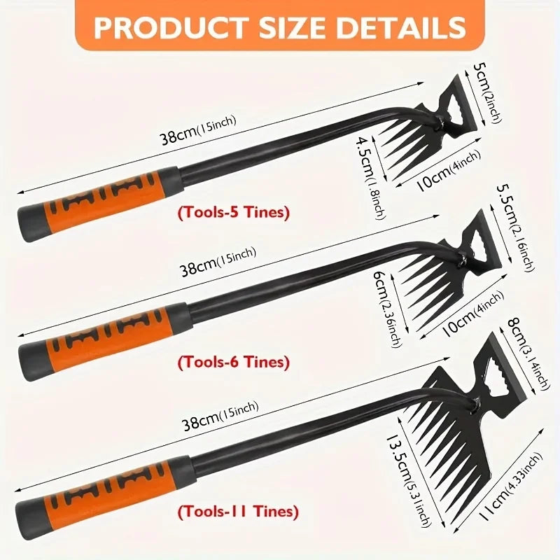 2-in-1 Garden Weeding Rake — Carbon Steel Weeder & Soil Loosener