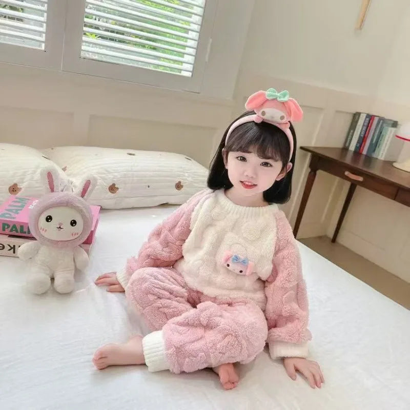 Kids Cartoon Print Coral Fleece Pajamas - Two-Piece Winter Set - photo 5