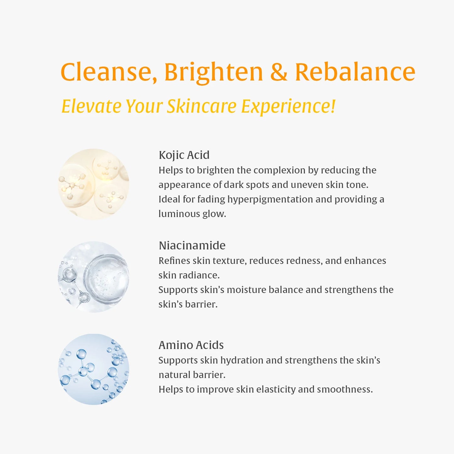 Turmeric Kojic Acid Amino Acids Foam Cleanser – Gentle Cleansing, Face & Body Brightening, for Dark Spots, Uneven Skin Tone