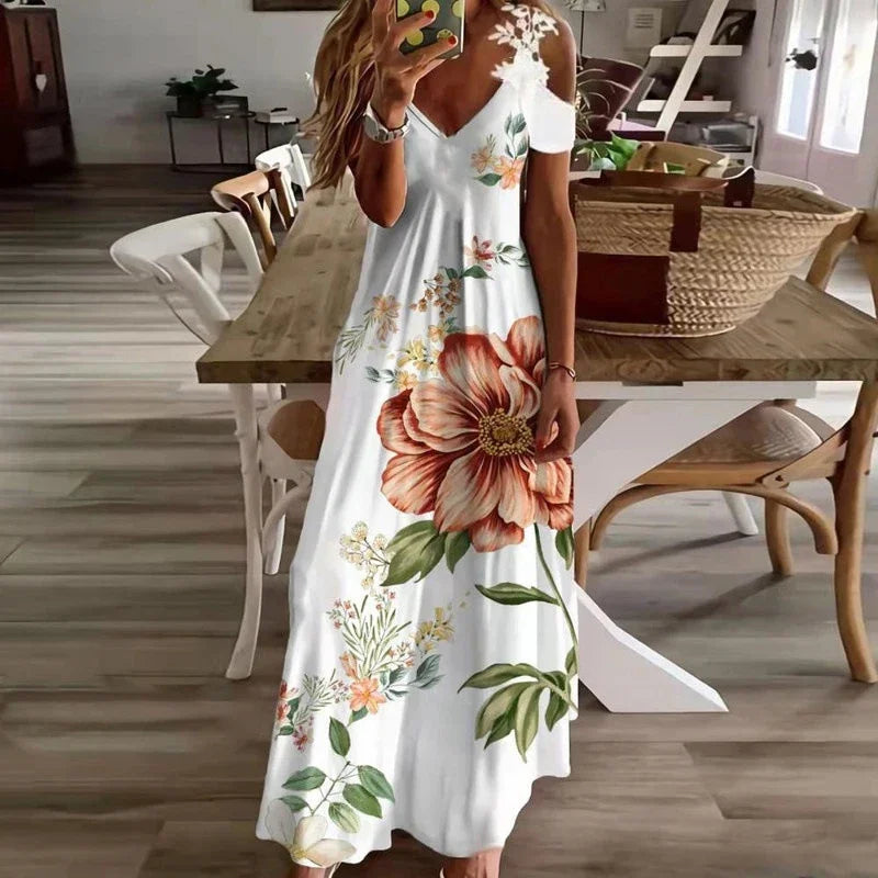 Women's Lace Maxi Dress - Sleeveless Suspender, Printed Summer