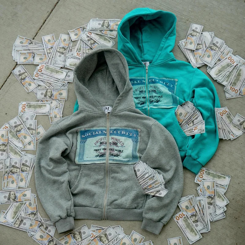 Y2K Printed Zip-Up Hoodie, Unisex Streetwear