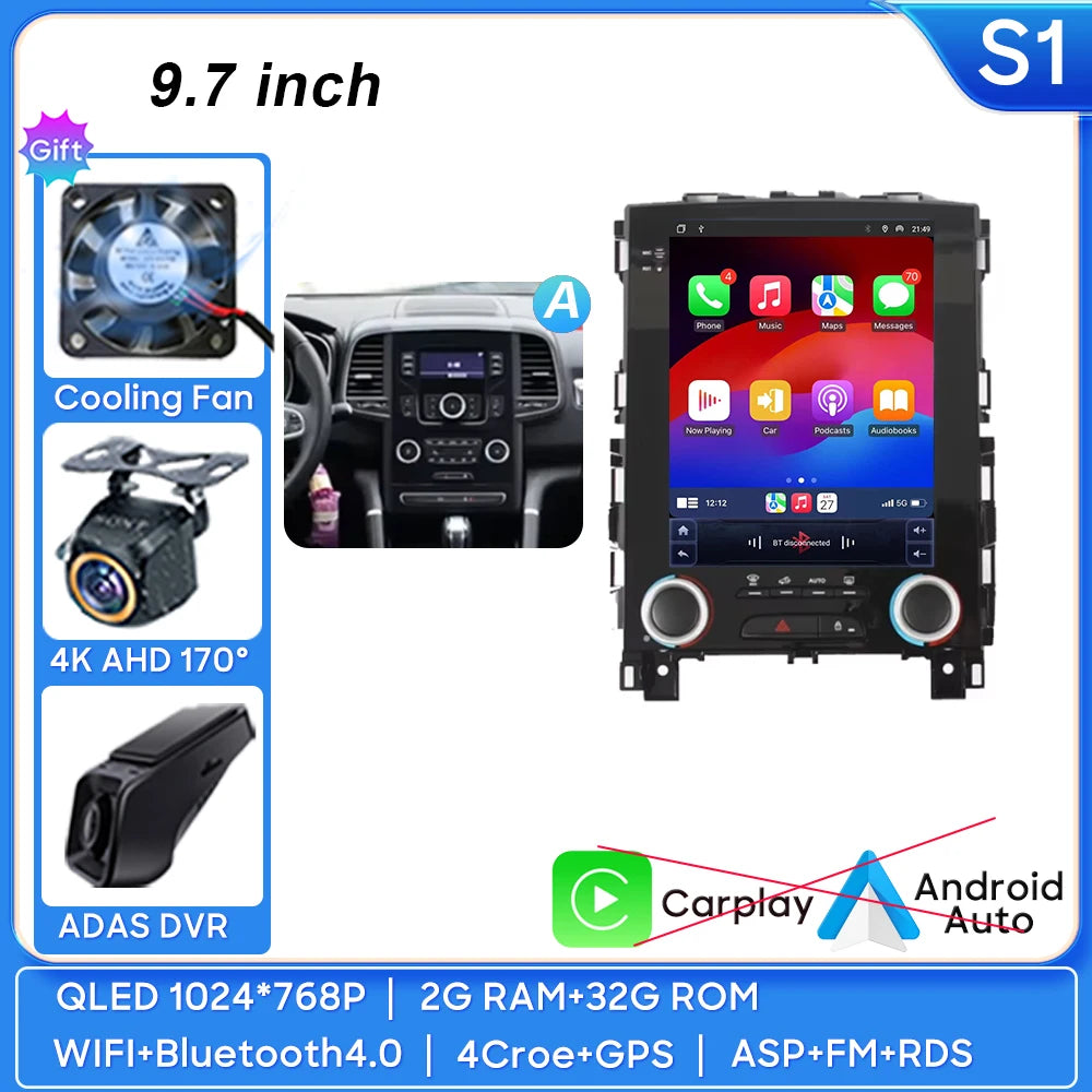 Car Stereo with Apple CarPlay & Android Auto, Compatible with Renault Koleos, Megane 4 & Talisman