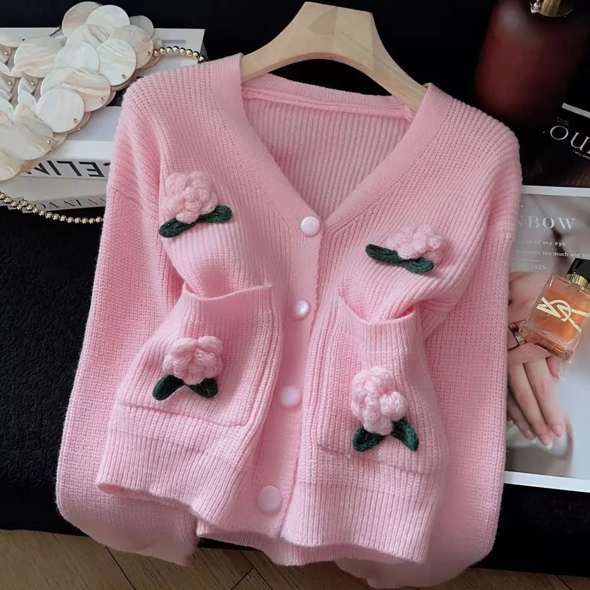 Womens Cardigan Sweaters Winter 2026 New 3d Flower Casual Knit Trendy Jackets Top for Autumn Winter Cute Jumpers Sweet Tops