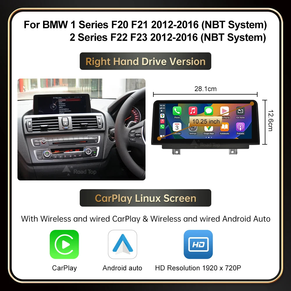 12.3" Wireless CarPlay & Android Auto Display Screen, Compatible with BMW 1 2 Series F20 F21 F22 F23 F45 (NBT)