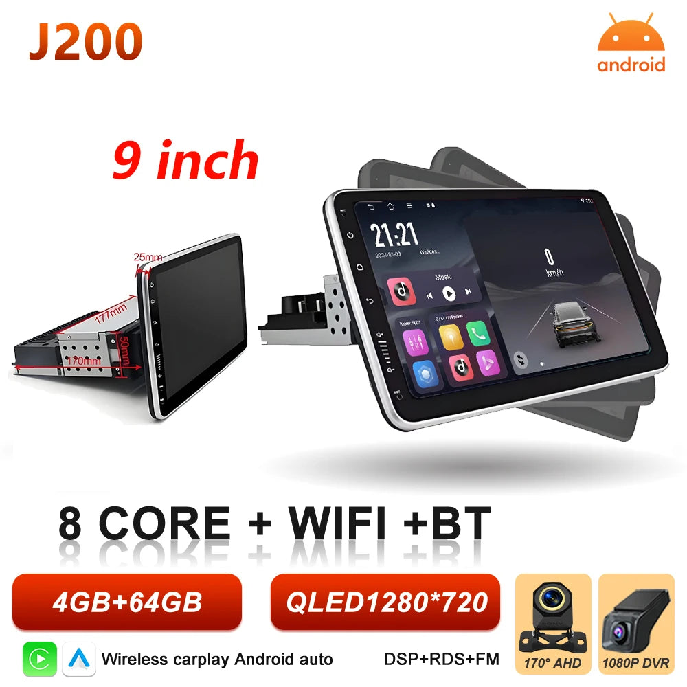 Android 15 1 DIN Screen Universal 9 10 inch Car Stereo CarPlay Car Radio Android Auto GPS Multimedia Player WiFi Player QLED BT