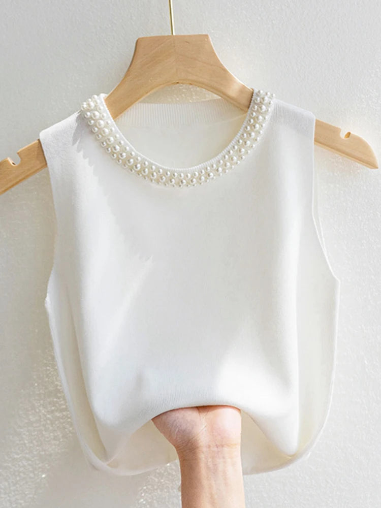 Women's Beaded Knit Tank Top — Sleeveless Summer Vest