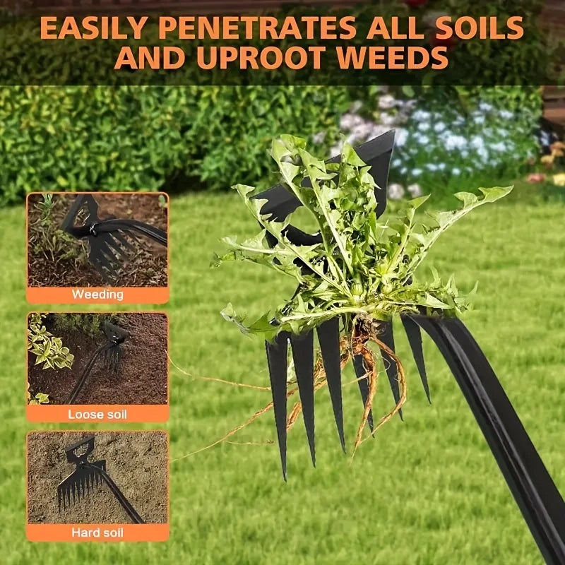 2-in-1 Garden Weeding Rake — Carbon Steel Weeder & Soil Loosener