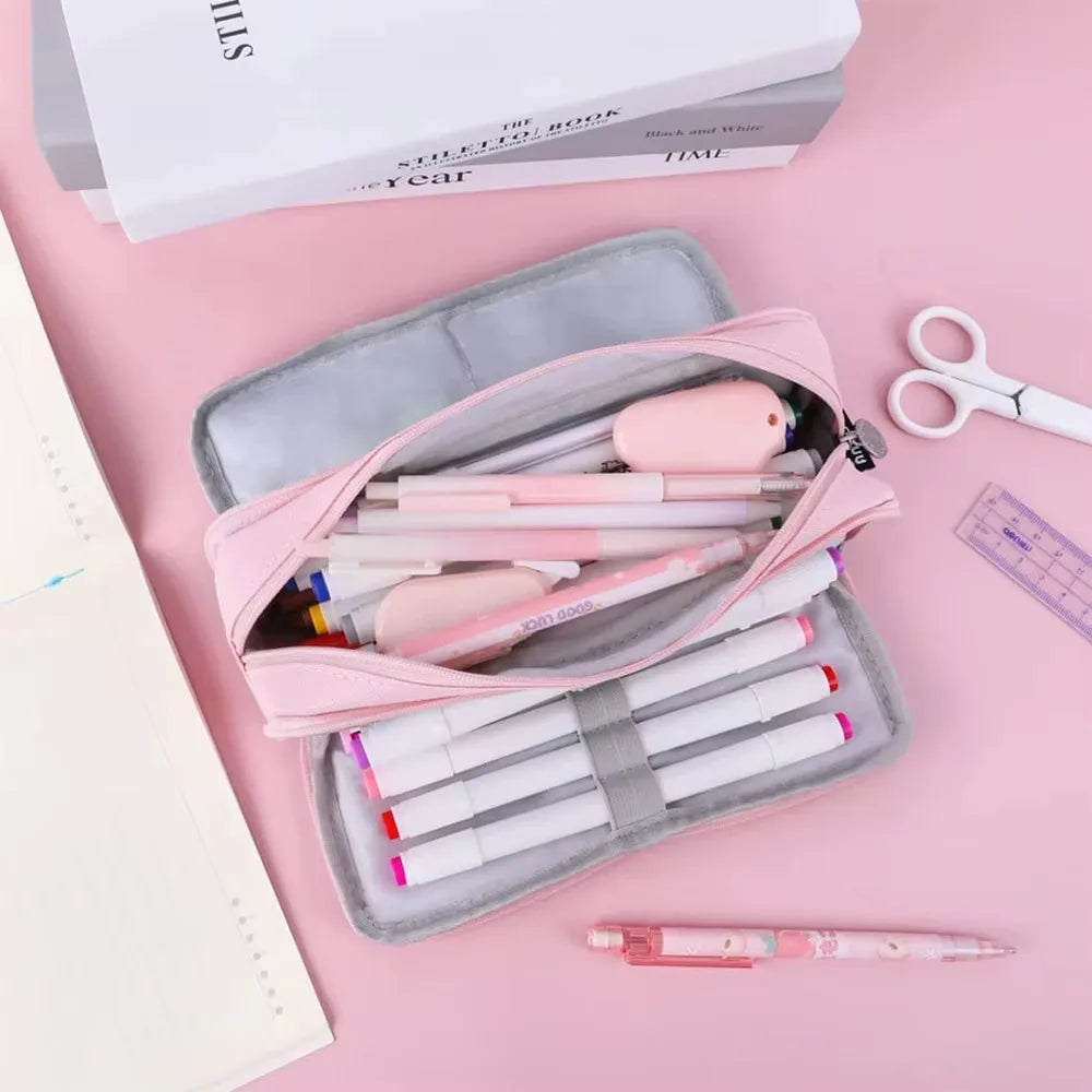 3/4 Compartment Pencil Case Multilayers Large Capacity School Student Pencil Cases Transparent Partition Pen Divider Pen Bag