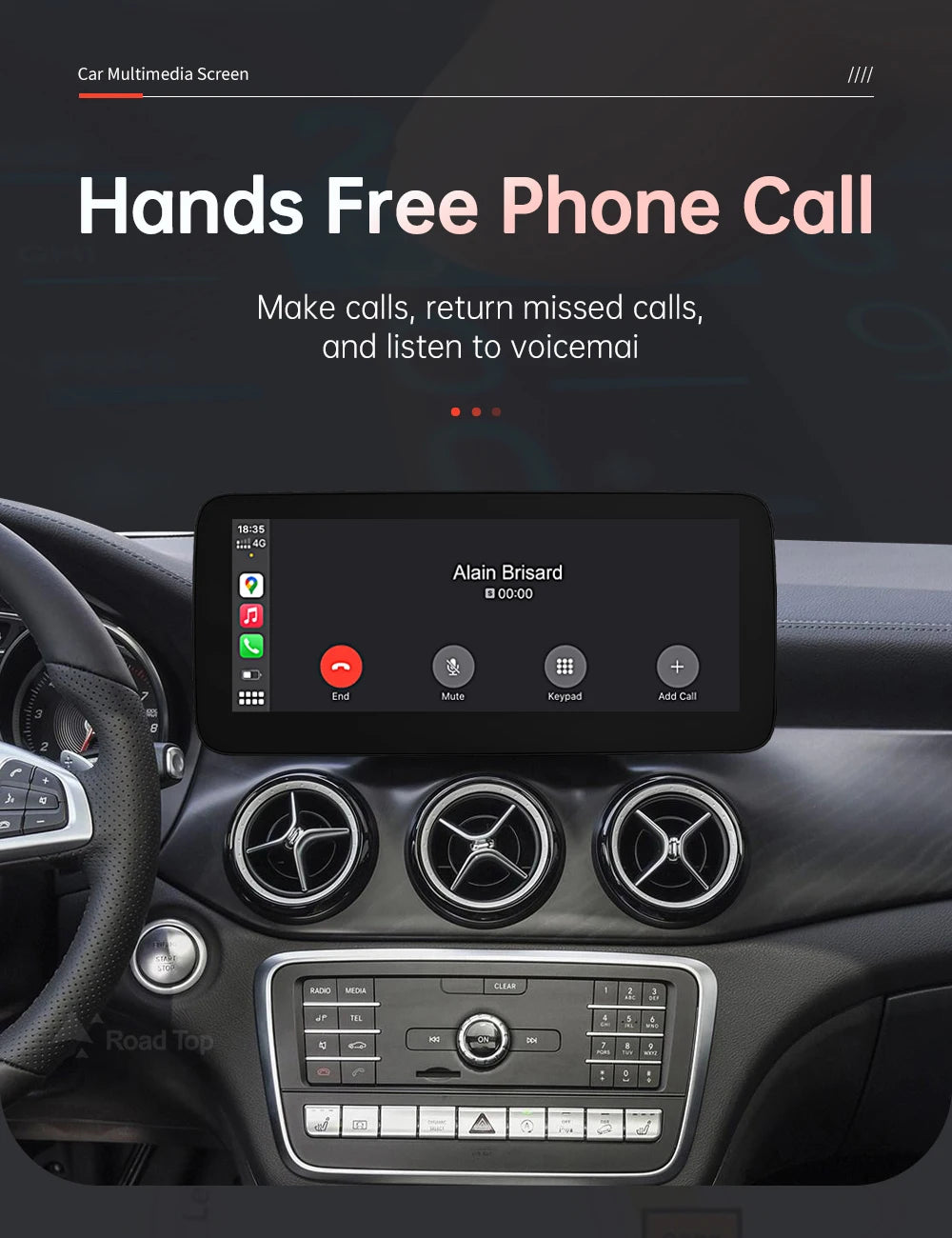 RoadTop Wireless CarPlay Android Auto Car Multimedia Display For Mercedes-Benz CLA GLA A Class W176 2026-2026 NTG5.0 TouchScreen