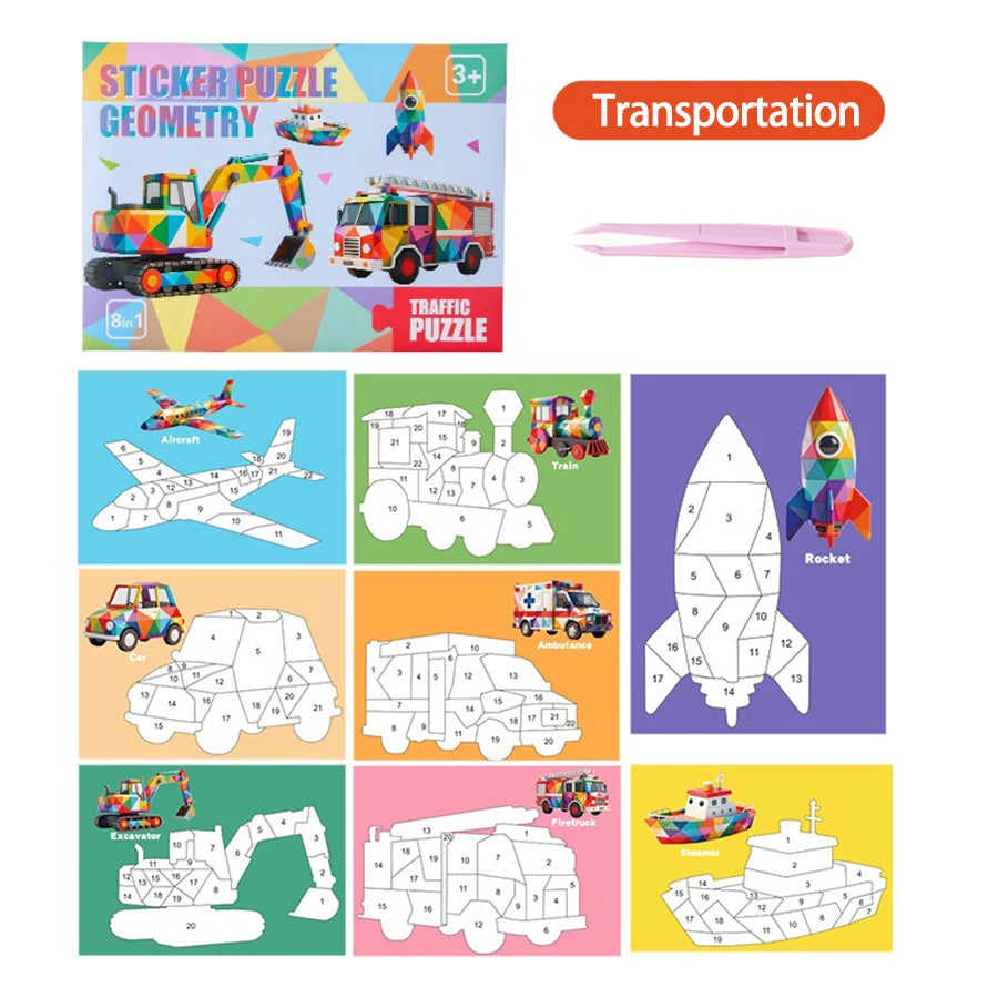 3D Puzzle Stickers DIY Craft Kits Animal Collage 5 Themes Back-to-School Gift Creative Educational 9-PCS Kit with Clips