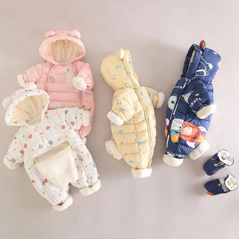 Baby Velvet-Lined Printed Jumpsuit - Thick Winter Romper 3-24 Months - photo 5