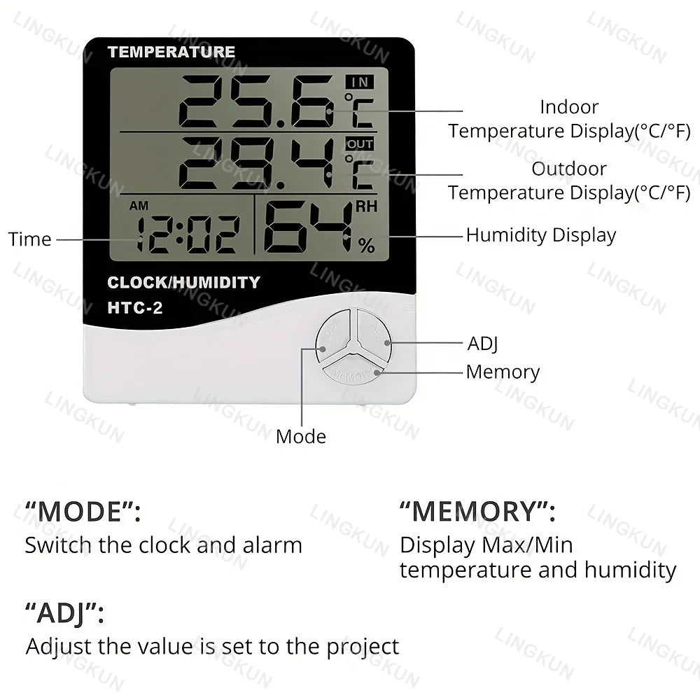 LED Thermometer Thermo-Hygrometer Multifunction Electronic Clock Temperature Humidity Meter Weather Station for Home With Alarm