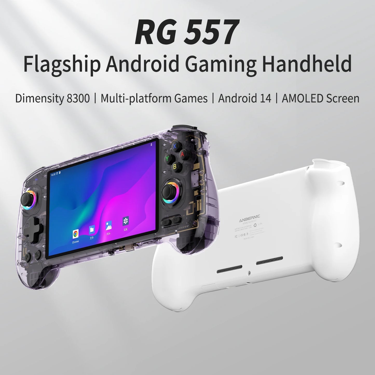Anbernic RG557 Handheld Game Console 5.48'' AMOLED Android 14 5500mAH Bluetooth 5.3 Portable Video Game Player Dimensity 8300