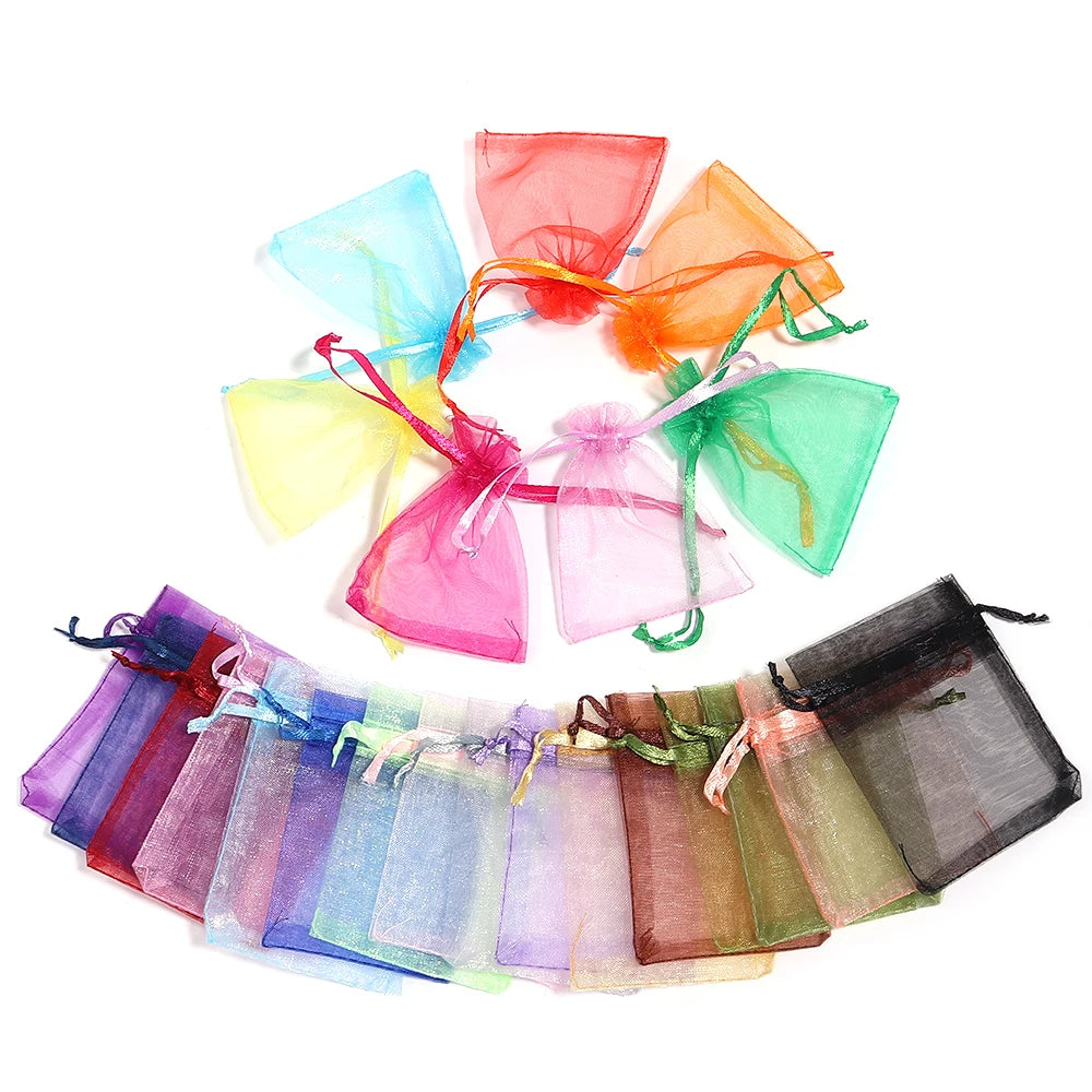 10pcs Organza Gift Bags – Sheer Tulle Mesh Pouches for Wedding Favors, Candy, Jewelry & Party Packaging | Solid Color
