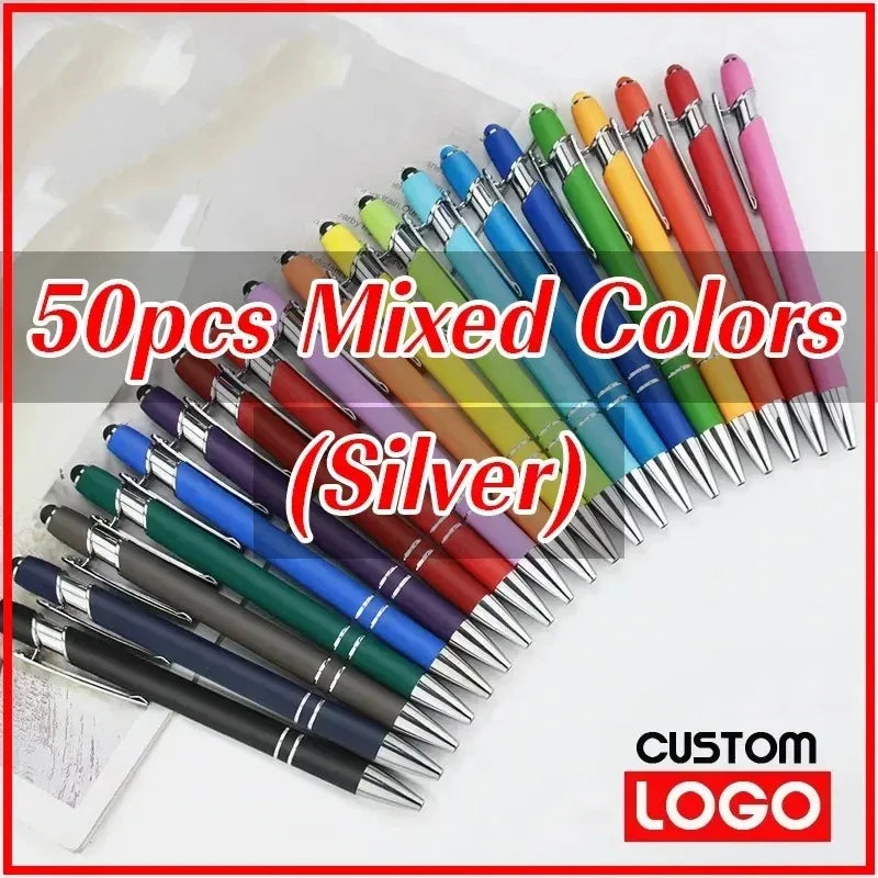50pcs Light Metal Ballpoint Pen Touch Screen Pen Office School Advertising Pen Custom Logo Text Engraving Laser Engraving