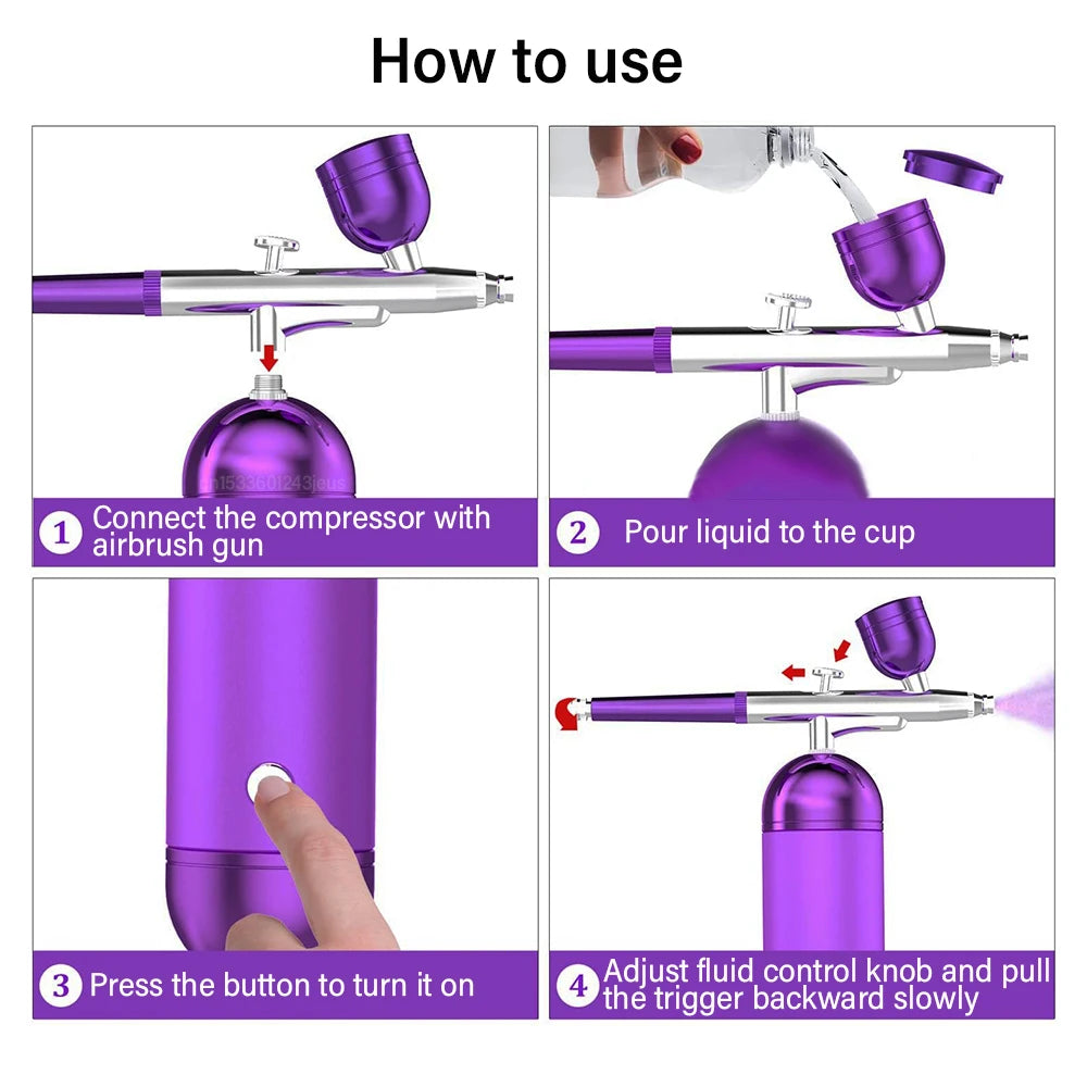 Portable Airbrush Nail With Compressor Airbrush Rechargeable Wireless Handheld Spary Gun for Nails Art Painting Craft