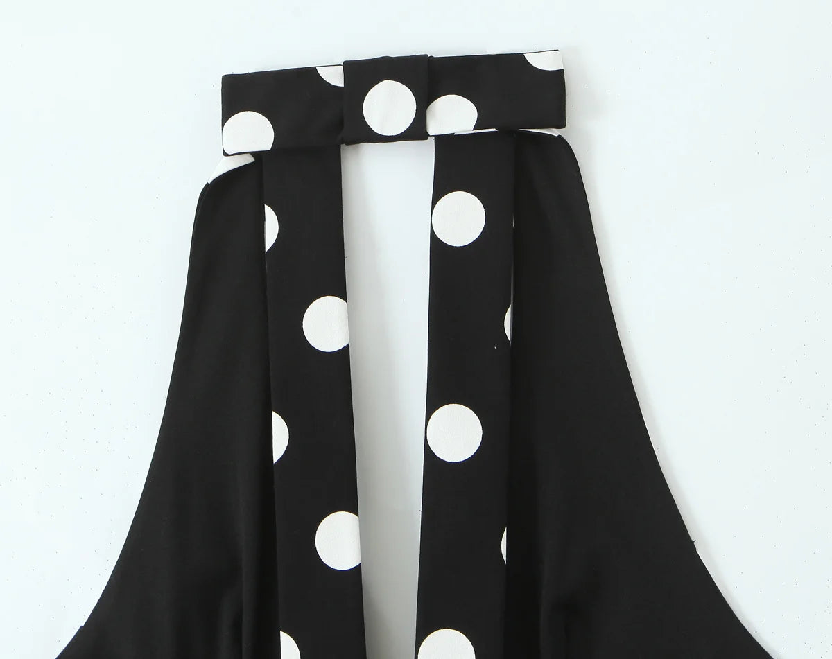 HH Summer Woman Black Polka Dot Backless Bow Decoration Neck Halter Vest Tops Fashion Women Sleeveless Backless Sexy Tops