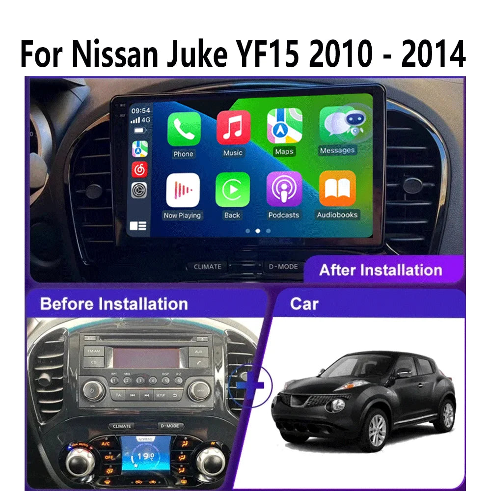 Android 16 Video Player Carplay Auto For Nissan Juke YF15 2010 - 2014 Multimedia Car Radio WIFi+4G DSP 2 DIN Touch Screen