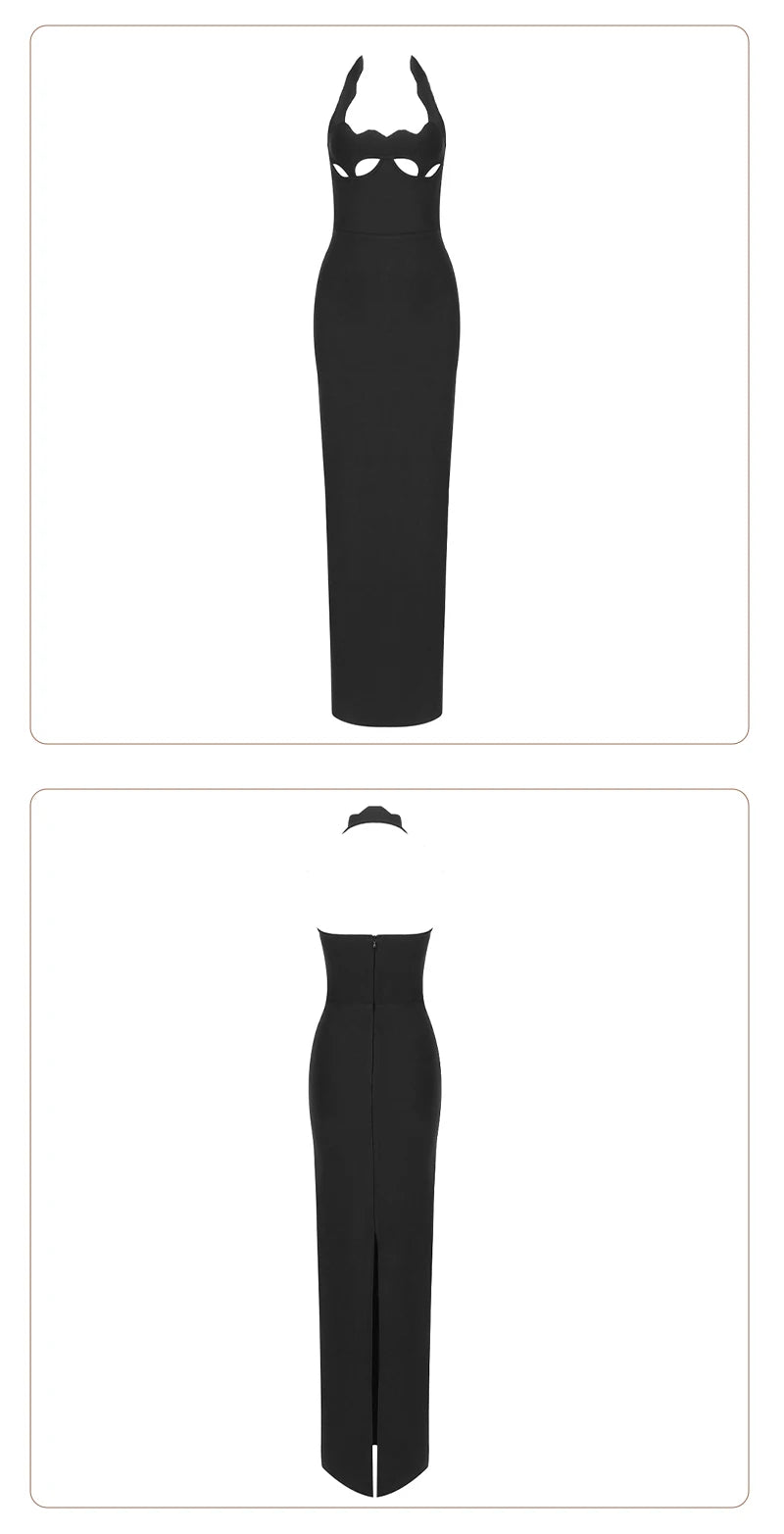 VC Black Halter Elegant Dress For Women 2026 New Summer Evening Party Celebrity Bodycon Long Dress Red Brown Prom Vestido